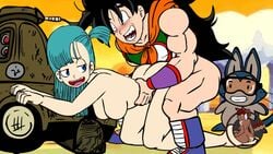 1girls 2boys all_fours ambiguous_penetration anal animated ass bent_over biceps black_hair blue_eyes blue_hair bottomless breasts bulma_briefs channeldulceisis doggy_style dragon_ball dragon_ball_(classic) dulce_isis feline female from_behind goggles hands_on_waist interspecies long_hair male motorcycle muscle muscles muscular muscular_male naked nude nude_female outdoors outside penetration puar sex shoes straight teenage_bulma topwear watching yamcha