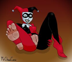 anus barefoot batman:_the_animated_series batman_(series) dc dc_comics dcau exposed_pussy feet female female_only harley_quinn harley_quinn_(classic) looking_at_viewer mr._chase_comix pussy solo stirrup_legwear