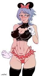 abs aqua_(kingdom_hearts) ass ass_visible_through_thighs athletic athletic_female bare_midriff big_breasts blue_eyes blue_hair blush breasts busty cleavage cleavage_cutout disney erect_nipples female female_focus female_only fit fit_female g-string gloves hourglass_figure kingdom_hearts kingdom_hearts_birth_by_sleep kingdom_hearts_iii lipstick long_hair mickey_mouse_ears microskirt miniskirt minnie_mouse minnie_mouse_(cosplay) navel nipple_bulge pinup pose posing skimpy skimpy_clothes skirt solo square_enix standing tank_top thighhighs thong toned toned_female white_background wide_hips yungdead