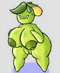 anthro big_ass big_breasts big_butt breasts female female_only nipples plant plant_girl plant_hair plant_humanoid pokemon pokemon_(game) pokemon_(species) pokemon_only pokemon_sv shortstack shy smoliv solarboyo thighs vagina