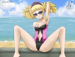 1girls alex_wizzard alternate_version_available bikini blonde_hair hlokk_(shuumatsu_no_valkyrie) record_of_ragnarok short_hair shuumatsu_no_valkyrie solo swimsuit valkyrie