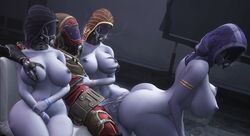 1boy 3d 3girls absurdres areolae ass big_ass big_breasts breasts daro'xen_vas_moreh erection female from_behind highres huge_ass huge_breasts huge_cock kal'reegar lamoz571 large_breasts male mass_effect mass_effect_2 nipples nude penis quarian sex shala'raan_vas_tonbay source_filmmaker straight tali'zorah_nar_rayya