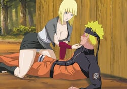 1boy 1girls amenoosa big_breasts blonde_hair clothing interrogation large_breasts naruto naruto_shippuden panties samui seducing uzumaki_naruto