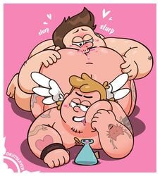 2boys angel_wings chubby cupid digitslayer gay gravity_falls love_god male male_only rimjob rimming straight_hair tattoo thompson_(gravity_falls) yaoi