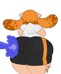 anthro ass backside bbw blue_ink cephalopod cephalopod_humanoid fat fat_ass fat_butt female humanoid ink inkling inkling_girl kaori_(splatoon) large_ass large_butt mask_(marking) neuwolfram/newtungsten nintendo orange_hair paint pointy_ears shorts splatoon squid tentacle tentacle_hair thick_thighs thighs