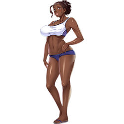 bikini dark-skinned_female female female_only nasu_trisha oh_yes!_kasshoku_bitch_hitozuma_no_seiyoku_kaishou:_kondo_wa_umi_de_sex_lesson!? oohara_kyuutarou simple_background solo white_background