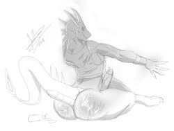 absurd_res anthro ass buru_(jaynatorburudragon) clothing dragon erection genitals hi_res jaynatorburudragon male male_only penis sitting sketch solo