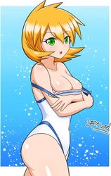 1girls breasts female female_only green_eyes human kasumi_(pokemon) legs nintendo orange_hair pokemon pokemon_hgss solo swimsuit yensh