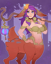 1girls breasts centaur cleavage clothing deer_taur female female_only league_of_legends lillia_(league_of_legends) looking_at_viewer solo splashbrush taur