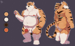 2020 absurd_res anthro ass balls belly felid fur genitals hi_res kemono male male_only mammal moobs nipples orange_body orange_fur overweight overweight_male pantherine penis piero03432812 simple_background solo tiger white_body white_fur