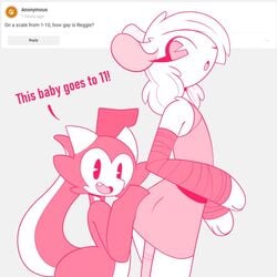 1boy 1girls ass ass_grab dress evelyn_(whygena) femboy furry furry_only girly pink pink_eyes reggie_(whygena) text the_take_2016 trap whygena