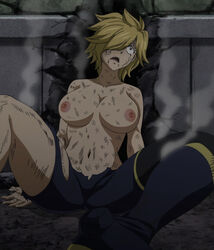 1girls 3rd_party_edit big_breasts blonde blonde_hair breasts defeated dimaria_yesta edited fairy_tail female female_focus female_only large_breasts nipples nude_filter ryona smoke solo solo_focus third-party_edit topless torn_clothes torn_clothing