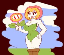 angry anthro big_breasts curly_(artist) fire_flower flora_(meow_fuck) mario_(series) meow_fuck nintendo power_up power_up_girl super_mario_bros. thick_thighs wide_hips