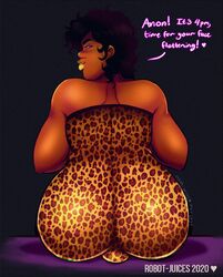 1boy ass back_view big_ass chubby chubby_male dark-skinned_femboy dark-skinned_male dark_skin dialogue eros_obasanjo femboy francisthethriller huge_ass leopard_print lipstick looking_back male male_only meme original rear_view robot_juices solo talking talking_to_viewer testicles