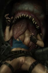 1girls 1monster areolae bad_end big_breasts bleeding breasts capcom clothing cuts dirty dying_heroine eaten_alive female game_over heroine highres horrible_death human hunter_gamma imminent_death jill_valentine jill_valentine_(sasha_zotova) monster ninjartist nipples peril pussy realistic resident_evil resident_evil_3 resident_evil_3_remake restrained teeth torn_clothes vore