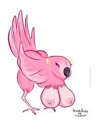 1girls 2020 absurd_res amandadarko areolae artist_name ass beak big_ass bird bird_feet breasts claws dated feet female female_only full_body fur furry half-closed_eyes hanging_breasts heart heart-shaped_areola highres large_breasts looking_at_viewer nipples nude original pink_eyes pink_fur seductive signature simple_background solo sparkle tail twitter_username watermark what white_background wings