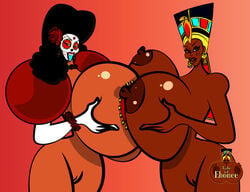 big_breasts big_hair blue_tongue dark-skinned_female dia_de_los_muertos egyptian egyptian_headdress egyptian_mythology female female_only huge_breasts latina newdity queen_titahatenamun_ebonee red_eyes roses tale_of_ebonee white_gloves yasmina yellow_eyes