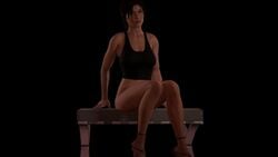 1girls 3d athletic athletic_female bare_shoulders black_background bottomless breasts brown_eyes brown_hair busty cleavage female female_focus highres hourglass_figure lara_croft lara_croft_(survivor) medium_breasts pose posing sitting sole_female solo tied_hair tom123 tomb_raider tomb_raider_(survivor) tomb_raidertoned toned_female wide_hips