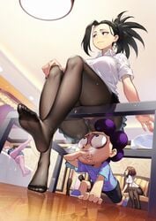 1boy 4girls big_breasts exposed_pussy female long_hair luode_huayuan male male/female mina_ashido minoru_mineta momo_yaoyorozu multiple_girls my_hero_academia ochako_uraraka pantyhose peeping peeping_tom pink_skin short_hair stockings thick_thighs upskirt