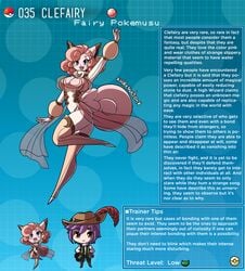 1girls cleavage clefairy creature_index humanized kinkymation nintendo page_35 pink_hair pokedex pokemon pokemon-girl_encyclopedia pokemon_rgby pokemusu profile tagme text