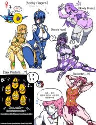 10:13 12girls 2020 2boys 6+girls ? absurd_res aerosmith_(jjba) airplane armor armpits arms_behind_head arms_up ass bare_shoulders bent_over big_ass black_eyes black_hair blonde_hair blue_bodysuit blush bodysuit bohemian_rhapsody bow breast_squish breasts bullet character_name choker cleavage clenched_teeth clothing crop_top elbow_pads embarrassed english_text eyebrows_visible_through_hair faceless_female facial_mark feet female flying_sweatdrops genderswap_(ftm) genderswap_(mtf) gloves gold_experience guido_mista hair_between_eyes hair_ornament hair_ribbon hand_on_ass helmet highres huge_ass humanized humanoid jojo's_bizarre_adventure korean_text large_breasts leaning_forward leotard long_hair looking_at_another looking_at_viewer looking_back male mannungei medium_breasts micro midriff moody_blues multiple_boys multiple_girls muscles muscular muscular_male musical_note navel navel_cutout open_mouth orange_sclera parody pink_hair pink_skin pose presenting purple_hair purple_haze_(jjba) purple_mouth purple_skin ribbon rule_63 saliva saliva_drip saliva_trail sex_pistols shoes short_hair shoulder_pads silhouette simple_background singing sitting skirt small_breasts speech_bubble spice_girl spikes spoken_blush stand_(jjba) star sticky_fingers_(jjba) sweat sweatdrop tears teeth text thick_thighs thighhighs thighs translated trish_una tubetop unusual_pupils v v_arms vento_aureo visor weapon white_background white_skin wings yellow_gloves yellow_sclera yellow_skin yuri zipper