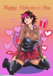 1girls aged_up alternate_breast_size armwear background belt beltskirt big_breasts blush blushing boots bracelet breasts brown_hair brunette camel_toe cameltoe cleavage clothed clothing english_text eyes female footwear front_view hair hand_on_leg hands_on_legs harry_potter harry_potter:_hogwarts_mystery heart human human_only kinkamashe kneeling lips lipstick merula_snyde miniskirt multicolored_hair nip_slip nipple_slip nipples open_eyes open_mouth panties panties_under_skirt pink_clothing pink_eyes pink_hair pink_lipstick pink_panties pink_skirt pink_underwear pose purple_background rubber_armband rubber_band see-through see-through_clothing shirt shoes short_hair simple_background skirt solo teeth text thick_thighs thigh_boots thighhighs thighs translucent_shirt two_tone_hair underwear valentine's_day wardrobe_malfunction wristband