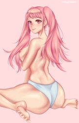 1girls fire_emblem fire_emblem:_three_houses hilda_valentine_goneril large_breasts melusmelon nintendo nude panties pink_hair side_view sideboob solo sticking_out_tongue tongue_out topless white_panties