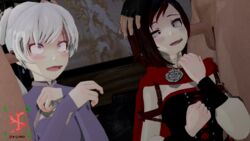 2girls 3d ahe_gao blonde_hair brain_fuck ear_penetration fucked_silly penis red_hair ruby_rose rwby sex sfmslayer source_filmmaker weiss_schnee what white_hair