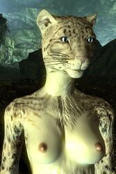 bad_dog bethesda_softworks breasts cave digitigrade domestic_cat felid feline felis female furry game_(disambiguation) green_eyes mammal nipples nude reptile scalie skyrim solo the_elder_scrolls video_games