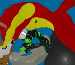 5_fingers anal anal_sex anthro anthro_on_anthro anthro_penetrated anthro_penetrating anthro_penetrating_anthro balls big_balls black_balls black_body black_fur black_nipples blue_background blue_eyes canid canine chrislhi dipstick_tail dragon duo fingers fox fur furniture genitals gloves_(marking) hi_res huge_balls hybrid hyper hyper_balls hyper_genitalia larger_male lhikan_(chrislhi) male male/male male_penetrated male_penetrating male_penetrating_male mammal markings multicolored_body multicolored_fur mythological_creature mythological_scalie mythology nipples open_mouth penetration penis_shaped_bulge pink_tongue scalie sex sharp_teeth silver_fang_(furry1997) simple_background size_difference smaller_male stripes table tail tail_markings teeth tongue