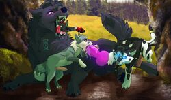 anthro ball_lick balls canid canine canis doggadee fellatio feral furry genitals group hi_res licking male male/male male_pred mammal oral penile serialdad sex tagme tongue tongue_out tumbra umbra_(shinyumbra) vore wolf