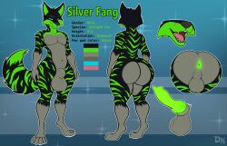 4_toes animal_genitalia animal_penis anthro anus ass balls big_balls black_body black_fur black_nose blue_eyes canid canine canine_genitalia canine_penis claws derickk76 dipstick_tail english_text eyebrows feet fingers fox fur genitals gloves_(marking) green_anus green_inner_ear_fluff green_penis grey_balls grey_eyebrows grey_sheath inner_ear_fluff knot knotted_penis leg_markings male mammal markings model_sheet multicolored_body multicolored_fur navel open_mouth penis pink_tongue sharp_teeth sheath silver_fang_(furry1997) socks_(marking) solo standing stripes tail tail_markings teeth text toes tongue tuft white_claws