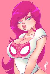 1girls big_breasts breasts cleavage female female_only green_eyes huge_breasts large_breasts light_skin looking_at_viewer marvel marvel_comics mary_jane_watson red_hair sgtmadness shirt spider-man_(series) thick_lips voluptuous watermark woman