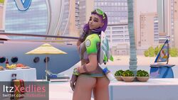 1girls 3d belly_button blender blizzard_entertainment breasts brown_skin dark-skinned_female dark_skin exposed exposed_breasts female itzxedlies latina leggings mole mole_under_eye multicolored_hair nipples overwatch purple_eyes purple_lips purple_makeup sombra thick topless tulum_sombra video_games