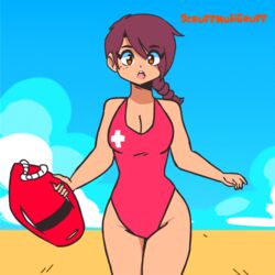 1girls animated aubrey_(sea_legs) big_breasts bouncing_breasts breasts cleavage female female_only large_breasts lifeguard one-piece_swimsuit running scruffmuhgruff sea_legs solo swimsuit