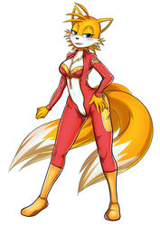 absurd_res alternate_costume anthro bikini bikini_top blue_eyes blush bodysuit boots bra breasts canid canine cheek_tuft chest_tuft clothing cowlick facial_tuft female footwear fox fur genderswap genitals hair hand_on_hip hi_res kiler_artist mammal multi_tail open_mouth orange_body orange_fur pussy rule_63 solo sonic_(series) sonic_the_hedgehog_(series) swimwear tails tailsko tight_clothing tuft underwear white_body white_fur