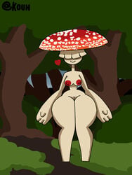 2020 3:4 4_fingers amanita anthro ass big_breasts big_butt breasts deiny_(kouh) detailed_background digital_media_(artwork) elemental_creature elemental_humanoid female fingers fungi_fauna fungi_humanoid fungus genitals hair hi_res humanoid kouh looking_at_viewer mushroom mushroom_humanoid nipples nude pussy sky smile solo thick_thighs tree white_body white_hair wide_hips