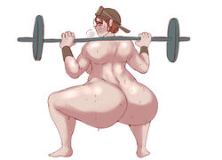 1girls big_ass chubby_female dedalo dumbbell gridlock_(rainbow_six) hat huge_ass large_breasts nude rainbow_six rainbow_six_siege squatting sweat tagme tom_clancy workout