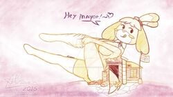 16:9 1girls animal_crossing anthro artistafrustrado canid canine canis domestic_dog female giantess greeting isabelle_(animal_crossing) licking licking_lips macro mammal nintendo pose shih_tzu tagme tongue tongue_out toy_dog video_games widescreen