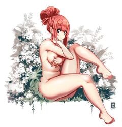 blue_eyes chubby_female earrings kenron_toqueen light_skin nude original_character red_hair solo_female tomatita