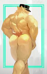 1boy a_hat_in_time ass bara bubble_ass bubble_butt butt fluffedwings hands_on_hips male male_focus male_only muscular muscular_male the_conductor