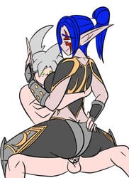 armor blue_hair chastity clothed_female_nude_male female femdom melwinne night_elf night_elf_death_knight tahk_(artist) tahk_silverheart warcraft world_of_warcraft