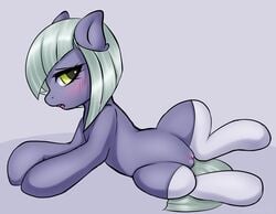 1female 1girls 2020 blue_body blush clitoris clothing earth_pony equid equine female female_only feral friendship_is_magic furry genitals hair hasbro hi_res horse legwear limestone_pie_(mlp) lying mammal mlp my_little_pony nude on_back open_mouth pony pussy silver_hair simple_background solo solo_female spread_legs spreading thigh_highs white_thigh_highs yellow_eyes yutakira92