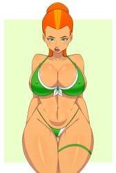 1girls ass ben_10 ben_10_(classic) big_ass big_breasts bikini breasts cartoon_network donchibi future_gwen future_gwen_(ken_10) green_eyes gwen_tennyson leg_band looking_at_viewer orange_hair orange_ponytail ponytail red_hair red_ponytail solo tagme thick_thighs thighs thong