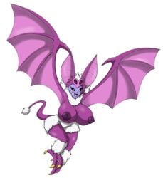 absurd_res animal_humanoid anthro big_breasts big_ears breasts chiropteran chiropteran_humanoid digital_media_(artwork) dragon_quest fangs female flying fur hair hi_res huge_breasts humanoid large_breasts looking_at_viewer mammal mammal_humanoid nipples nude open_mouth puffy_nipples purple_body ravrous simple_background smile solo square_enix succubat_(dragon_quest) succubus tail_tuft talons tuft video_games wings yellow_eyes