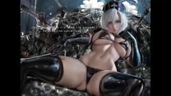 1girls 2d 2d_animation animated big_breasts blindfold bouncing_breasts bra breasts cleavage female female_only large_breasts latex looking_at_viewer nier nier:_automata panties sakimichan shorter_than_30_seconds sitting solo sound spread_legs thighhighs video yorha_2b