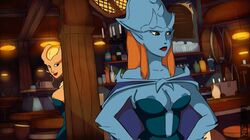 animated blue_skin demon_wings desdemona_(gargoyles) disney gargoyles green_eyes kumbhker nipples ophelia_(gargoyles) pussy tail uncensored undressing video