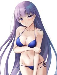 1girls alternate_breast_size bare_shoulders big_breasts bikini blue_bikini blush braid breasts cleavage female fire_emblem fire_emblem:_the_binding_blade keenh light_blush long_hair manakete midriff purple_eyes purple_hair side-tie_bikini solo solo_female sophia_(fire_emblem) string_bikini swimsuit very_long_hair