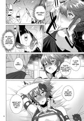 1girls black_and_white blush clothing comic corrin_(fire_emblem) corrin_(fire_emblem)_(male) dialogue doujinshi english_text female fire_emblem fire_emblem_fates french_kiss french_kissing hinoka_(fire_emblem) kissing male nintendo page_6 short_hair step_sister translated wide_eyed