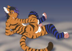 anthro anus bent_over biped clothing felid femboy girly jailbird legwear lykan male mammal pantherine pose presenting solo stockings stripes tail teasing tiger